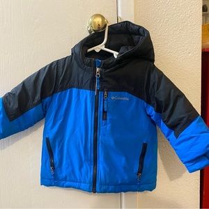 Columbia toddler 2T winter coat bright blue and black. Adjustable hood.
